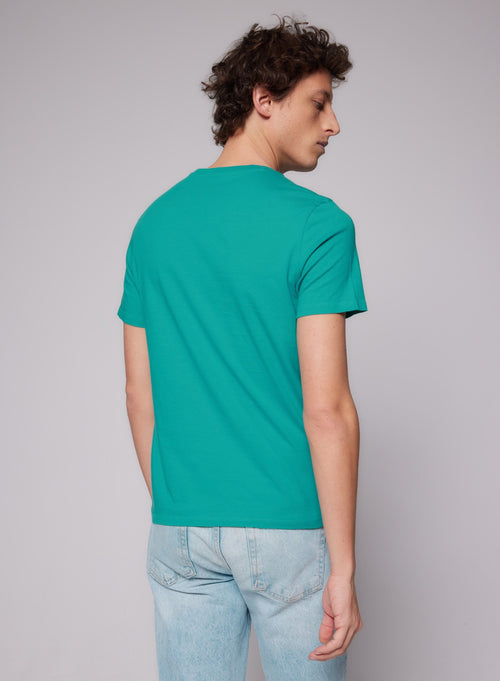 T-shirt Turquoise Paul Col V Manches Courtes en Coton - MAJESTIC FILATURES