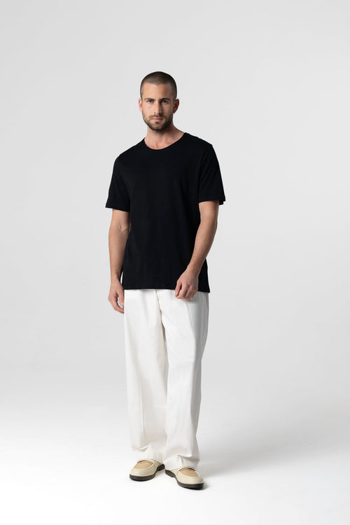 T-Shirt mit Rundhalsausschnitt und kurzen Ärmeln aus Bio-Baumwolle in Schwarz - MAJESTIC FILATURES