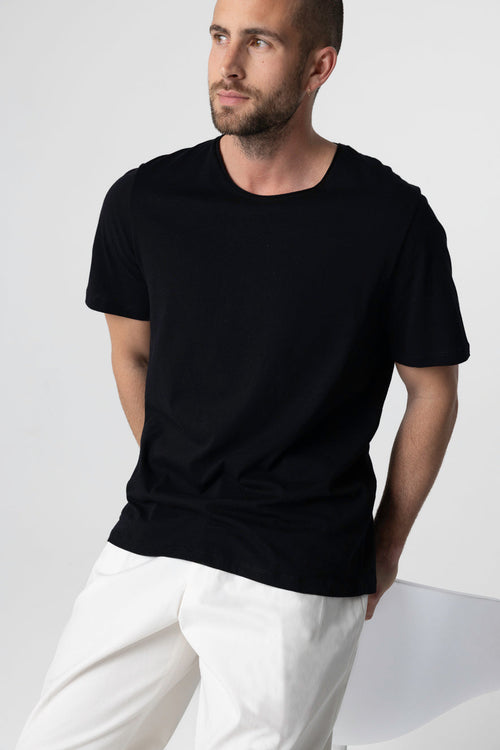 T-shirt Noir Col Rond Manches Courtes en Coton organique - MAJESTIC FILATURES
