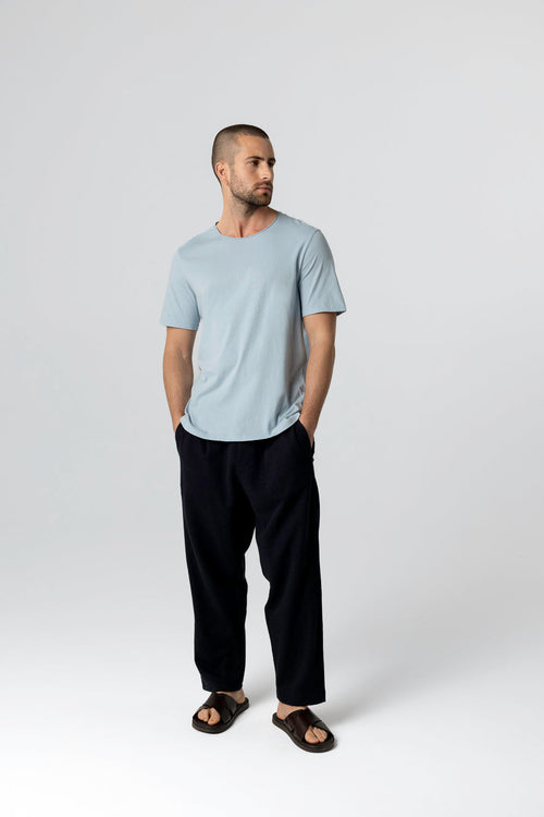 T-Shirt mit Rundhalsausschnitt und kurzen Ärmeln aus Bio-Baumwolle in Blau Calanques - MAJESTIC FILATURES