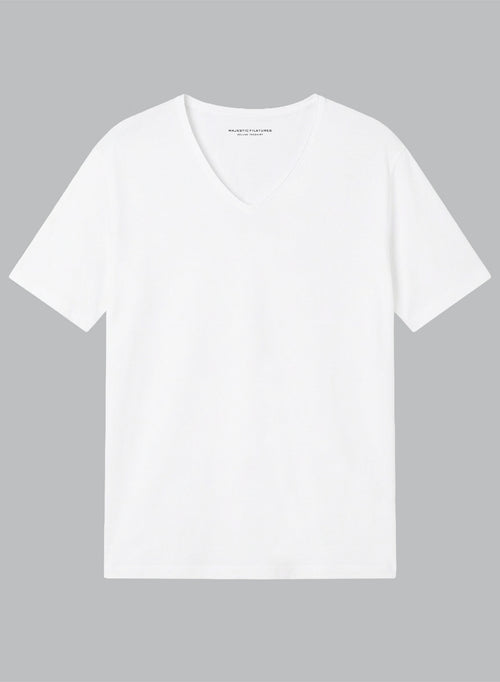 T-Shirt mit V-Ausschnitt und kurzen Ärmeln aus Bio-Baumwolle in Weiß - MAJESTIC FILATURES