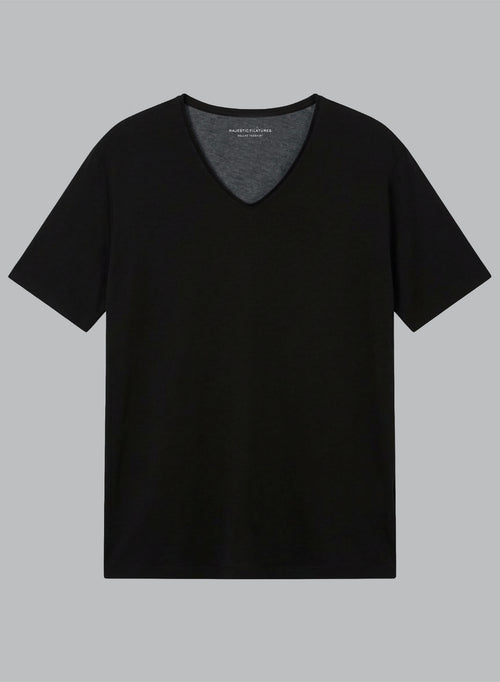 T-shirt Noir Col V Manches Courtes en Coton organique - MAJESTIC FILATURES