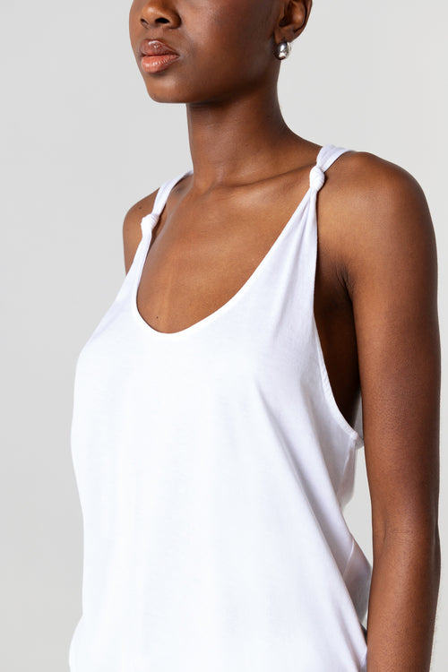 Débardeur Blanc Col Rond Sans Manches en Coton Supima - MAJESTIC FILATURES