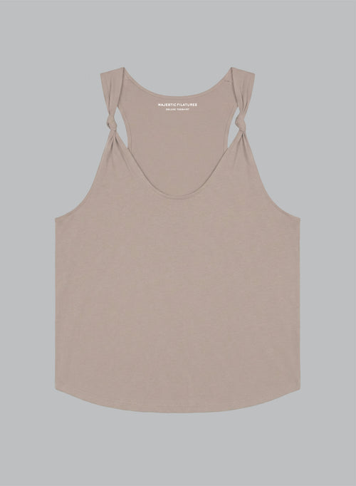 Ärmelloses Tanktop mit Rundhalsausschnitt aus Supima-Baumwolle in Beige - MAJESTIC FILATURES