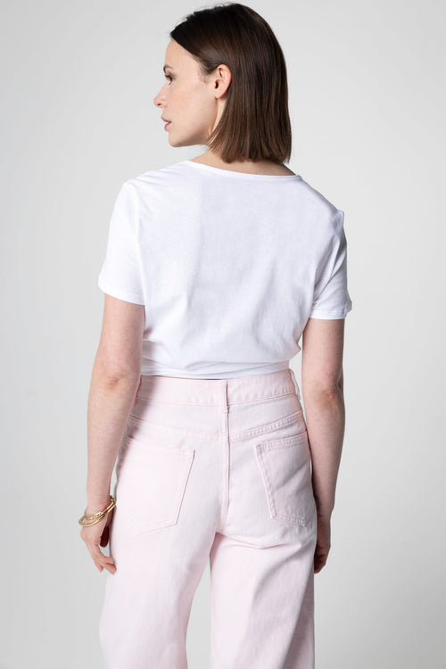 T-shirt Blanc Col Rond Manches Courtes en Coton Supima - MAJESTIC FILATURES