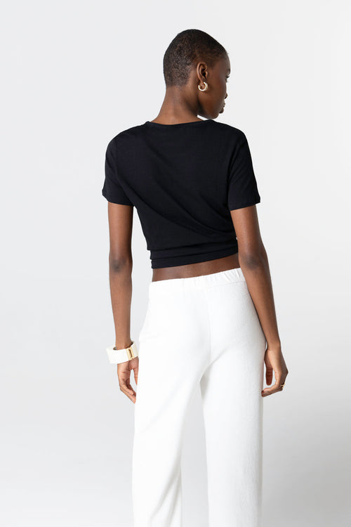 T-shirt Noir Col Rond Manches Courtes en Coton Supima - MAJESTIC FILATURES