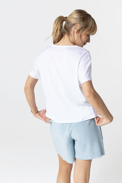 T-shirt Blanc Col V Manches Courtes en Coton Supima - MAJESTIC FILATURES