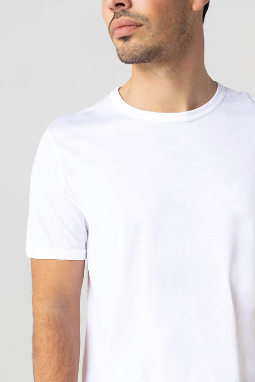 T-shirt Blanc Col Rond Manches Courtes en Coton Supima - MAJESTIC FILATURES