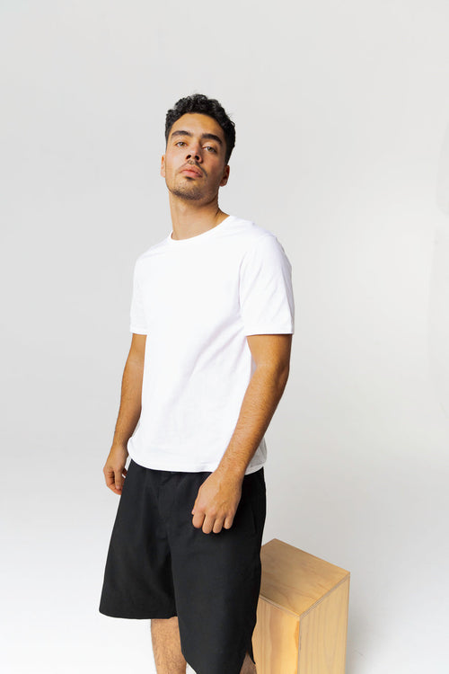 T-shirt Blanc Col Rond Manches Courtes en Coton Supima - MAJESTIC FILATURES