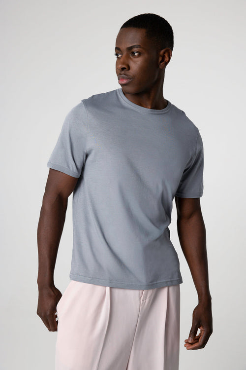 T-shirt Gris Col Rond Manches Courtes en Coton Supima - MAJESTIC FILATURES
