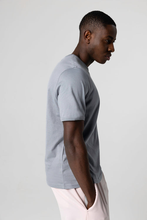 T-shirt Gris Col Rond Manches Courtes en Coton Supima - MAJESTIC FILATURES