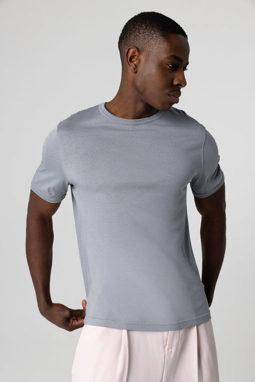 T-shirt Gris Col Rond Manches Courtes en Coton Supima - MAJESTIC FILATURES
