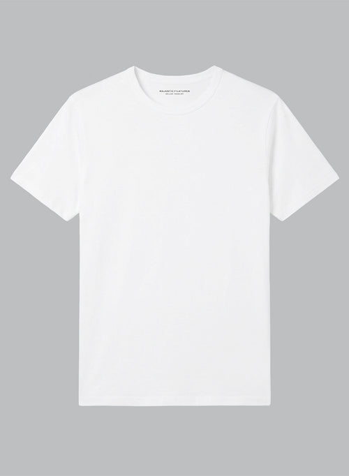 T-shirt Blanc Col Rond Manches Courtes en Coton Supima - MAJESTIC FILATURES