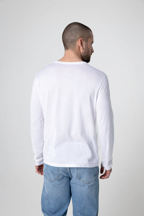 T-shirt Blanc Col Rond Manches Longues en Coton Supima - MAJESTIC FILATURES