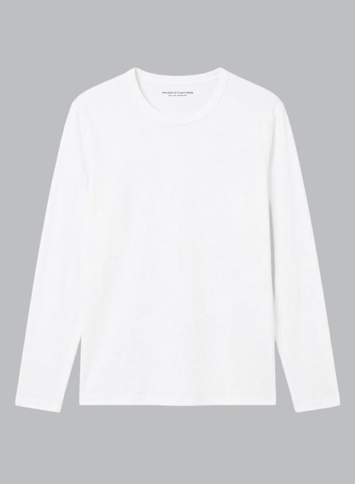 T-shirt Blanc Col Rond Manches Longues en Coton Supima - MAJESTIC FILATURES