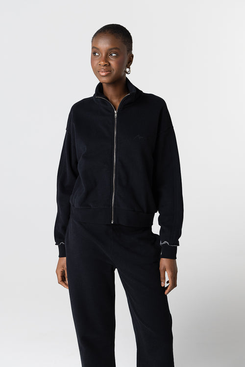 Gilet Noir Col Montant Manches Longues en Coton organique / Coton - MAJESTIC FILATURES