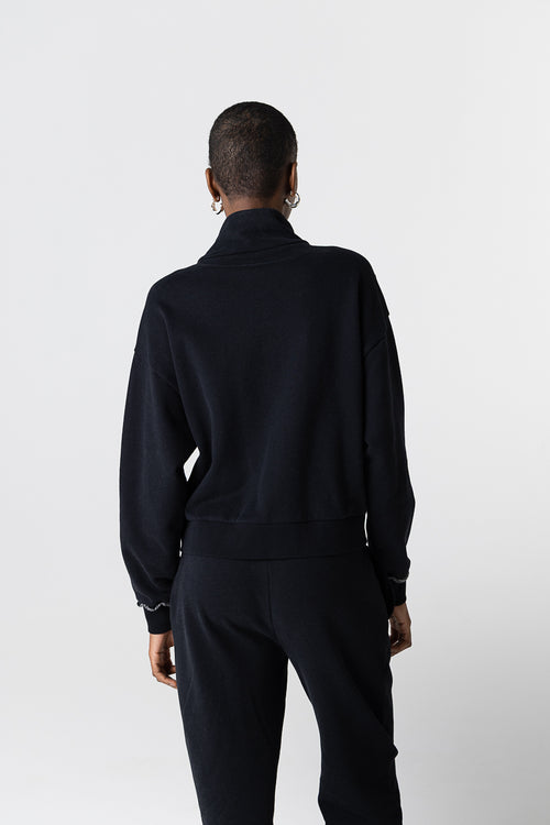 Gilet Noir Col Montant Manches Longues en Coton organique / Coton - MAJESTIC FILATURES