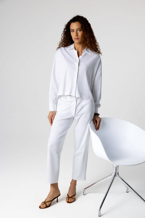 Langarmhemd aus Supima-Baumwolle in Weiß - MAJESTIC FILATURES