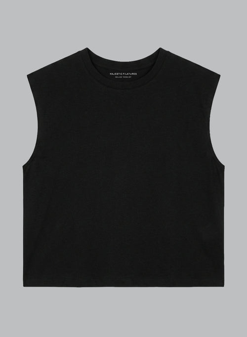 Débardeur Noir Col Rond Sans Manches en Coton Supima - MAJESTIC FILATURES