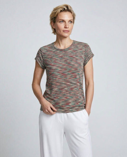 Mehrfarbiges kurzarm T-Shirt mit Rundhalsausschnitt aus Viskose - MAJESTIC FILATURES