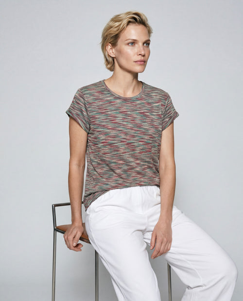 T-shirt Multicouleurs Col Rond Manches Courtes en Viscose - MAJESTIC FILATURES