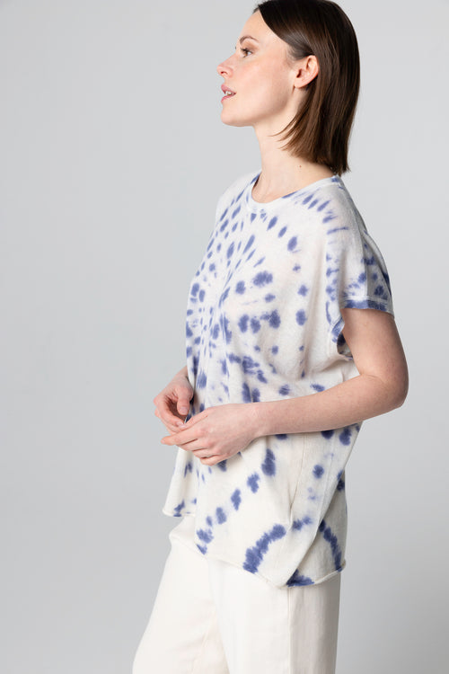 Pull bleu Col Rond Sans Manches en Cachemire - MAJESTIC FILATURES