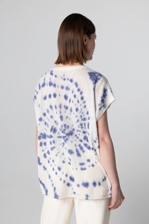 Pull bleu Col Rond Sans Manches en Cachemire - MAJESTIC FILATURES