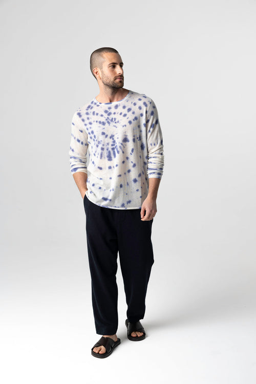 Rundhals-Pullover Blue Moon Tie-Dye mit Lange Ärmel aus Kaschmir - MAJESTIC FILATURES