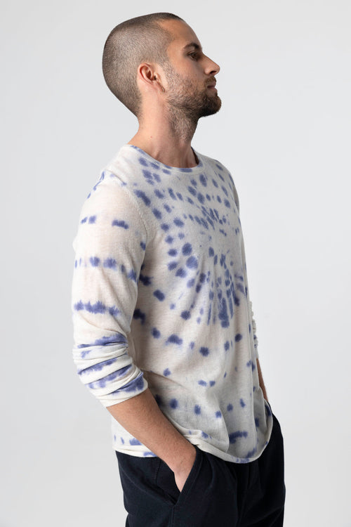 Rundhals-Pullover Blue Moon Tie-Dye mit Lange Ärmel aus Kaschmir - MAJESTIC FILATURES