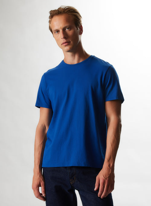 T-shirt Bleu roi Col Rond Manches Courtes en Coton organique / Coton recyclé - MAJESTIC FILATURES