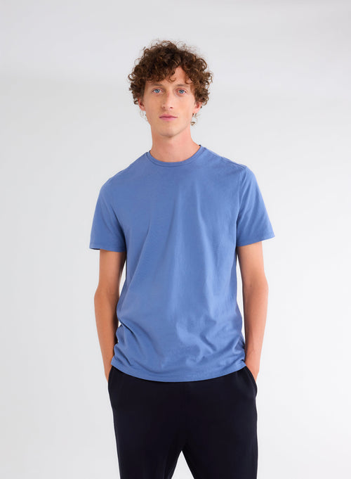 Tee shirt Bleu Col Rond Manches Courtes - MAJESTIC FILATURES