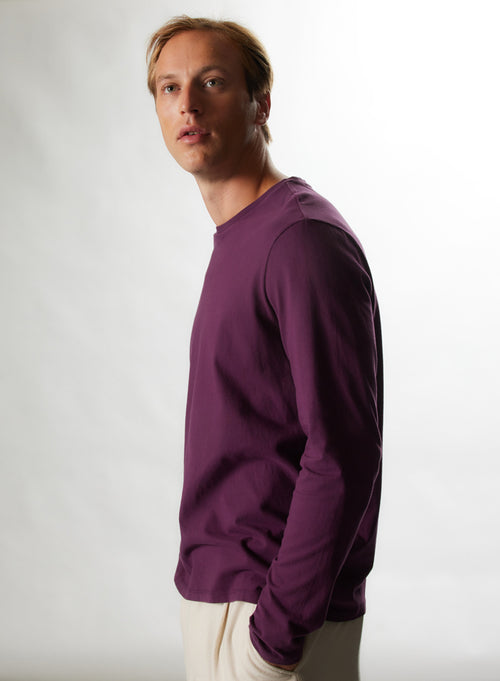 T-shirt Aubergine Col Rond Manches Longues en Coton organique / Coton recyclé - MAJESTIC FILATURES