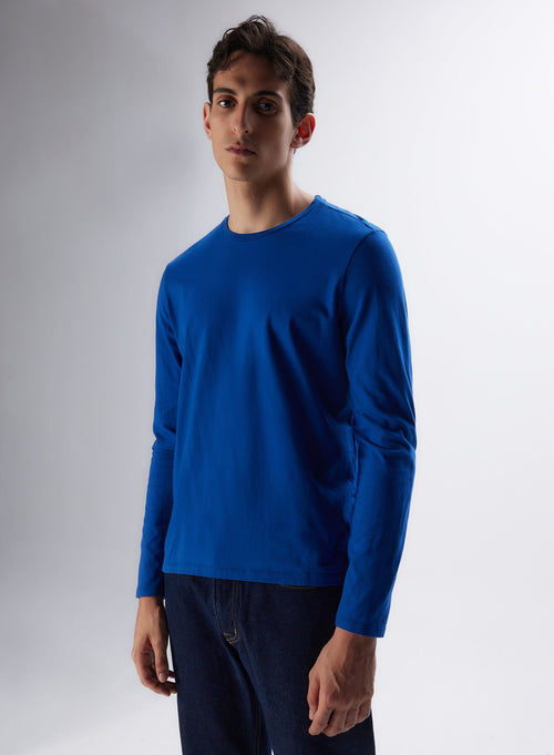 T-shirt Bleu roi Col Rond Manches Longues en Coton organique / Coton recyclé - MAJESTIC FILATURES