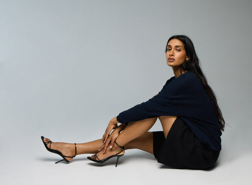 Blau / Grau Langarm-Sweatshirt mit Rundhalsausschnitt aus Bio-Baumwolle / Kaschmir - MAJESTIC FILATURES