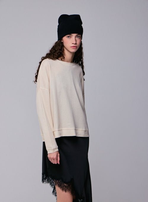 Graues langärmeliges Sweatshirt mit Rundhalsausschnitt aus Bio-Baumwolle / Kaschmir - MAJESTIC FILATURES