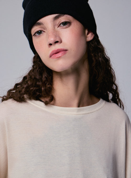 Graues langärmeliges Sweatshirt mit Rundhalsausschnitt aus Bio-Baumwolle / Kaschmir - MAJESTIC FILATURES