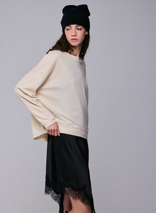 Graues langärmeliges Sweatshirt mit Rundhalsausschnitt aus Bio-Baumwolle / Kaschmir - MAJESTIC FILATURES