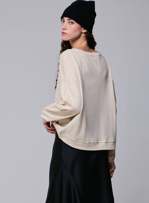 Graues langärmeliges Sweatshirt mit Rundhalsausschnitt aus Bio-Baumwolle / Kaschmir - MAJESTIC FILATURES