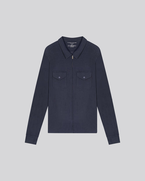 Blaues / graues Hemd Langarmhemd aus Bio-Baumwolle / Kaschmir - MAJESTIC FILATURES