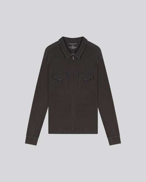 Schwarzes Hemd Langarmhemd aus Bio-Baumwolle / Kaschmir - MAJESTIC FILATURES