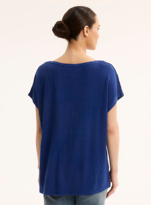 Tee shirt Bleu Col V Manches Courtes - MAJESTIC FILATURES