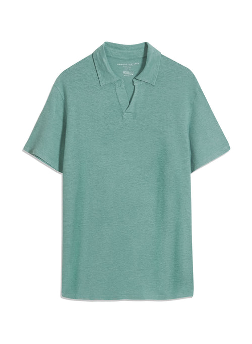 Tee shirt Bleu Manches Courtes Col Polo en Lin / Elasthanne - MAJESTIC FILATURES