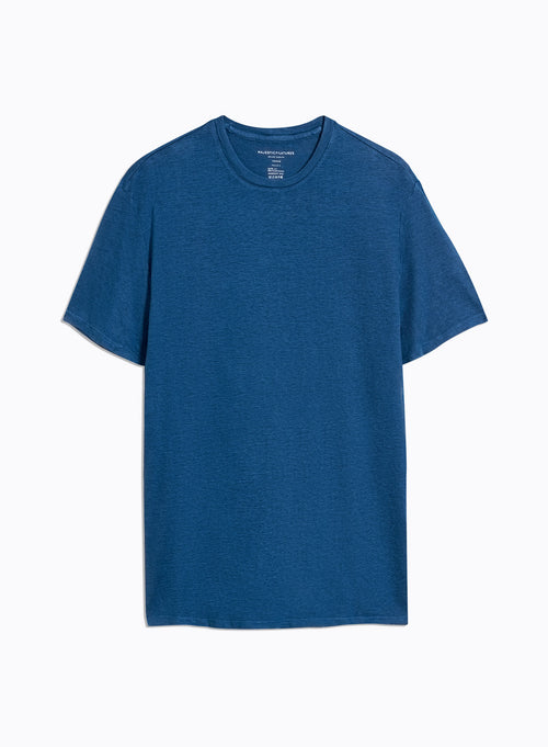 Tee shirt Bleu Manches Courtes Col Rond en Lin / Elasthanne - MAJESTIC FILATURES