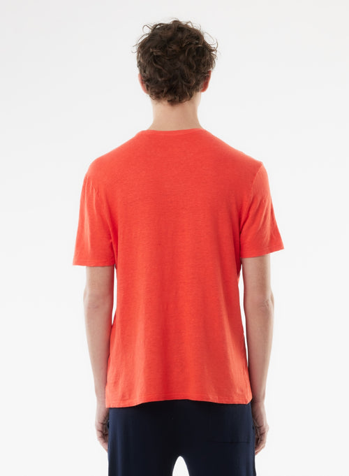 Orange Kurzarm-T-Shirt mit Rundhalsausschnitt aus Leinen / Elasthan - MAJESTIC FILATURES