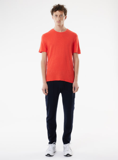Orange Kurzarm-T-Shirt mit Rundhalsausschnitt aus Leinen / Elasthan - MAJESTIC FILATURES