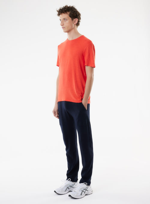 Orange Kurzarm-T-Shirt mit Rundhalsausschnitt aus Leinen / Elasthan - MAJESTIC FILATURES