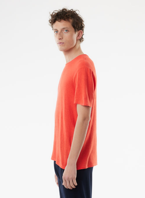 Orange Kurzarm-T-Shirt mit Rundhalsausschnitt aus Leinen / Elasthan - MAJESTIC FILATURES