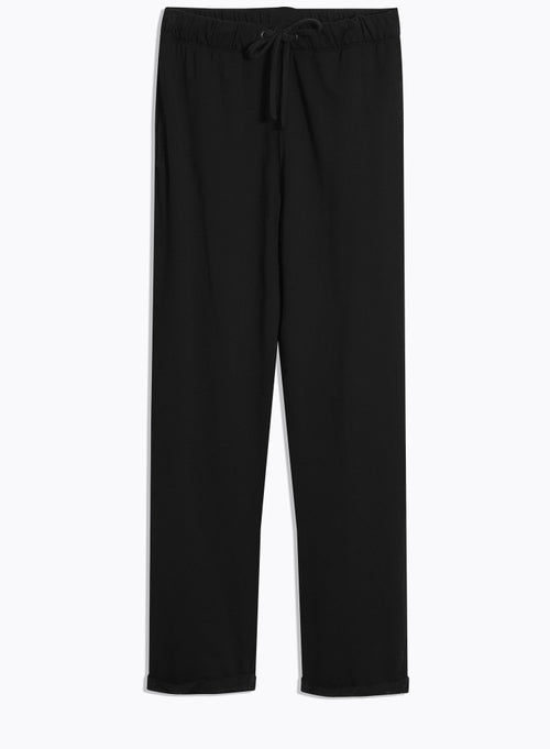 Pantalon Noir Daphné à revers en Viscose / Élasthanne - MAJESTIC FILATURES