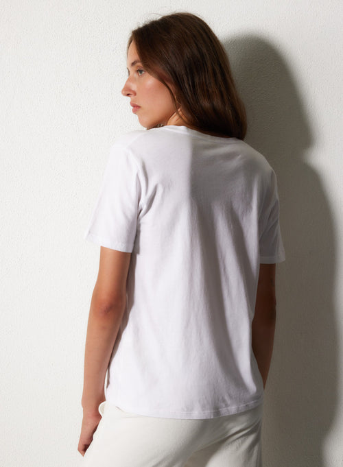 T-shirt Blanc Patty col V manches courtes en Coton - MAJESTIC FILATURES