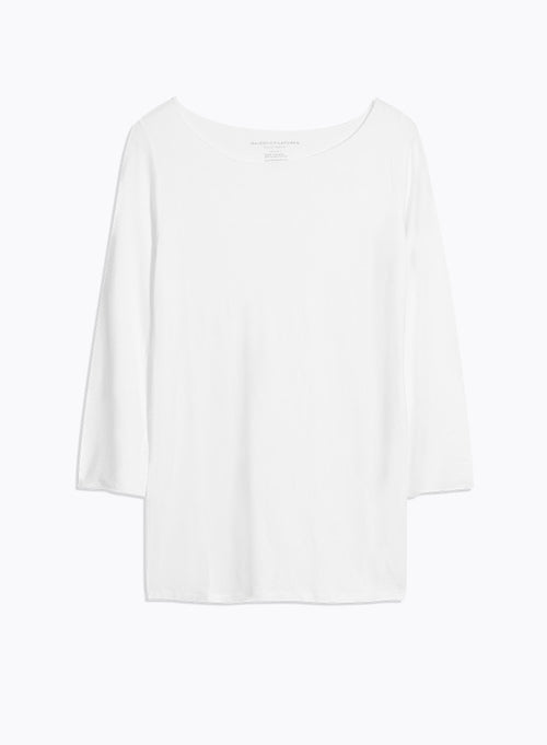 T-shirt Blanc Adèle Col Bateau en Viscose et Élasthanne - MAJESTIC FILATURES